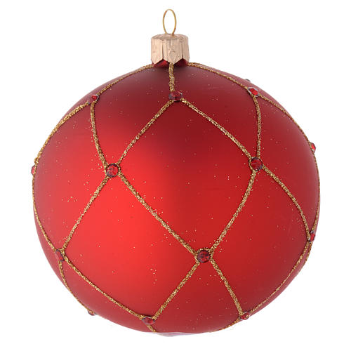 addobbo palla vetro rosso pietre 100 mm