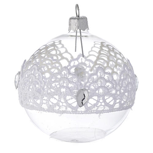 decoro natale palla vetro soffiato merletto 80 mm