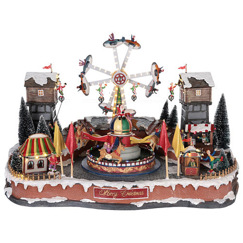 luna park natalizio con aeroplani funamboli e giostra 45x65x45 cm