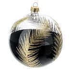 pallina natale nero rami oro vetro soffiato 100 mm