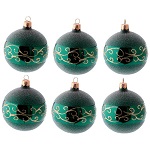 palline albero natale 6 pz vetro soffiato verde decori dorati 80 mm