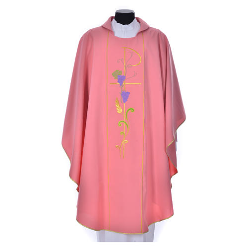 casula sacerdotale rosa poliestere uva spighe