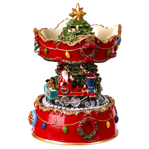 carillon di natale con babbo natale sul treno 15x10x10 cm