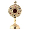 reliquiario base circolare ottone dorato pietre colorate h 15 cm