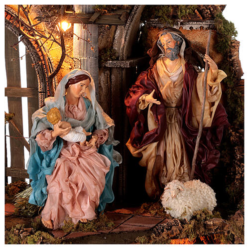 tempio archi natività pastore presepe napoletano 100x50x50 cm statuine 30 cm