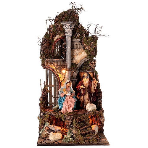 tempio archi natività pastore presepe napoletano 100x50x50 cm statuine 30 cm