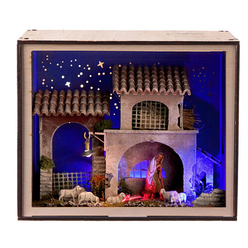 nativity box pastore con gregge casetta 20x25x20cm presepe 6-5 cm