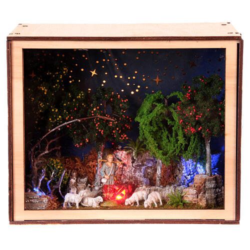 nativity box pastore nel boschetto pecore 20x25x20 cm presepe 6 cm