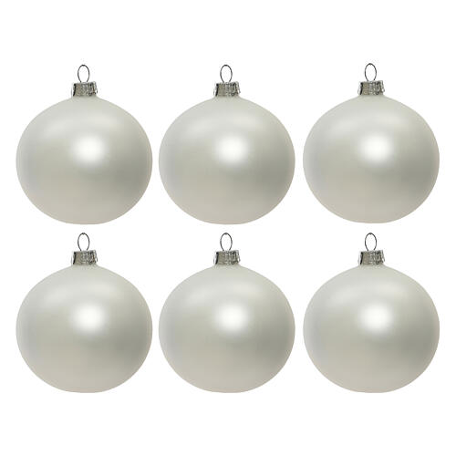 set 6pz palline natale vetro soffiato 60mm bianco opaco