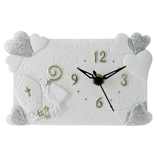 orologio in resina 9x14 cm cresima cuori bianco