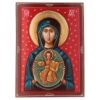 icona madonna con bambino intagliata su sfondo rosso 45x30 cm