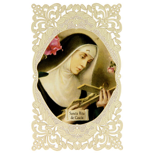 santino di santa rita da cascia decoro merlettato 11x7 cm