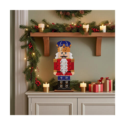 calendario dell'avvento schiaccianoci di natale giacca rossa legno 55x25x5 cm