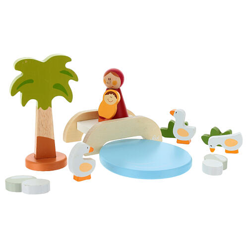 presepe sevi ponte sul laghetto 11 pz legno dipinto 6 cm