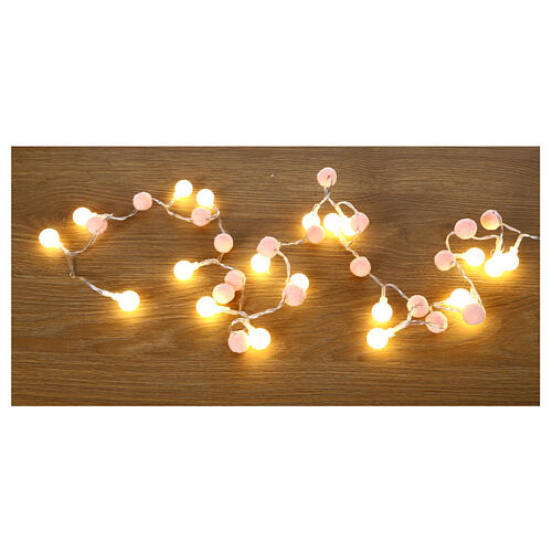 catena 20 led bianco caldo pon pon rosa 150 cm