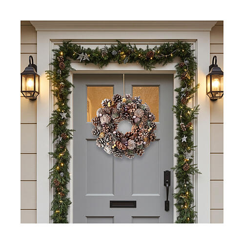 ghirlanda natalizia diametro 35 cm bacche e pigne argento