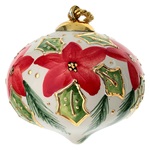 pallina natale dellarte ceramiche agrifoglio e fiore rosso 8 cm cipolla