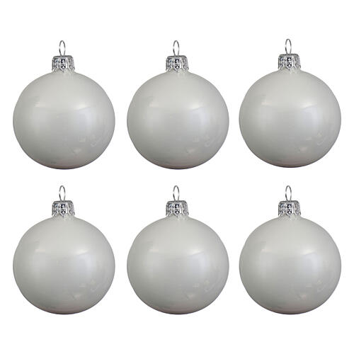 palline 6pz natale bianco lucido vetro soffiato 60 mm