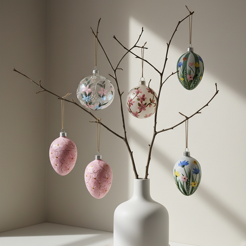 albero di pasqua rami decori vetro