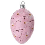 pallina ovale rosa con fiori e rami vetro soffiato 60 mm
