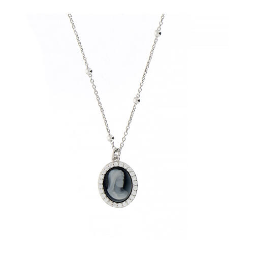 collana argento 925 agios con cammeo nero e zirconi