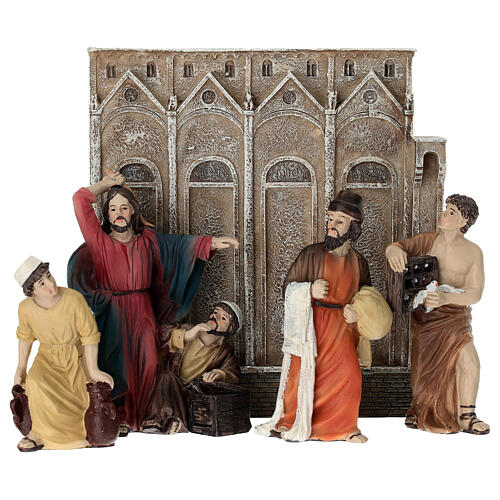 set cacciata dei mercanti dal tempio 10 cm resina dipinta presepe pasquale