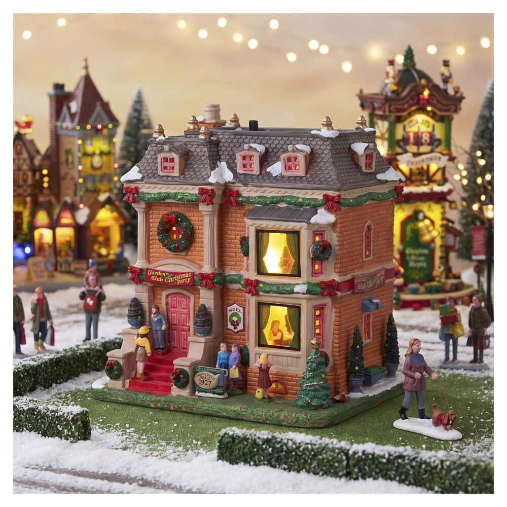 garden club christmas party edificio illuminato lemax caddington village 20x19x15 cm 65580