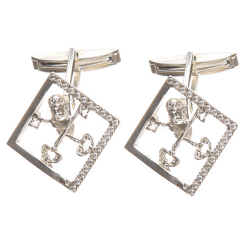 Botoes de punho para camisa prata 925 Chaves Vaticano 1,7x1,7 cm