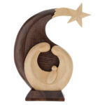 Baixo-relevo Natividade em madeira de tília e nogueira 30x20x5 cm