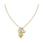 colar amen em prata 925 dourada com pingentes de coracao cruz e ancora com zircoes brancos