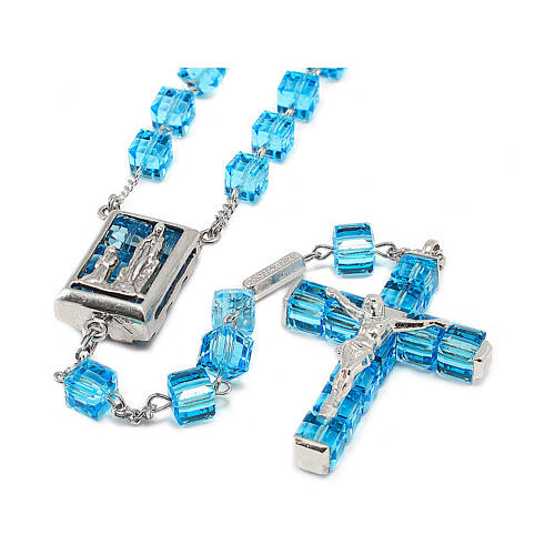 Terço Ghirelli Lourdes cristal safiro 6 mm e prata rodinada