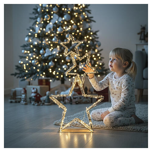 figura luminosa 3 estrelas fita dourada 720 nanoleds 140x80x15 cm