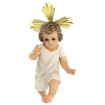 menino jesus pasta de madeira veste bege 35 cm decoracao elegante
