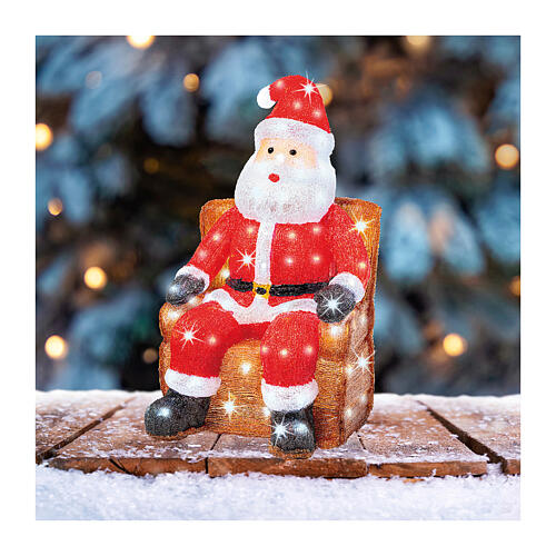 pai natal na poltrona em acrilico com led luz branca fria 60x35 cm